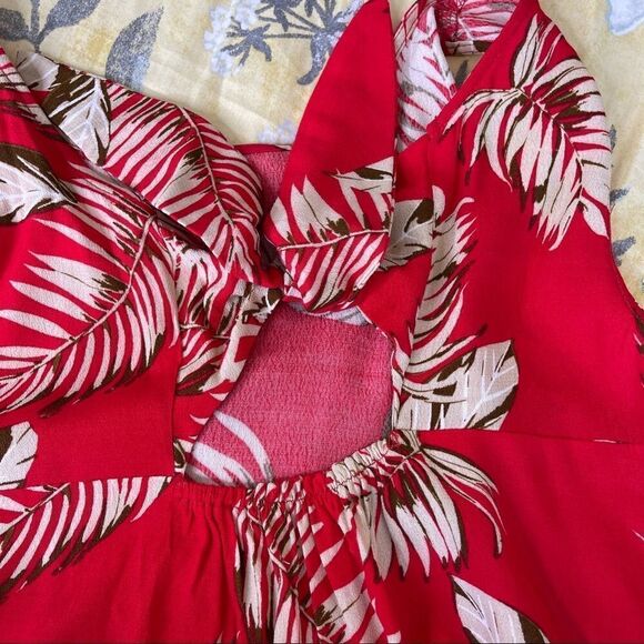 Melloday Tie Back Tropical Print Red/Beige Tank Top - XS - Picture 3 of 6